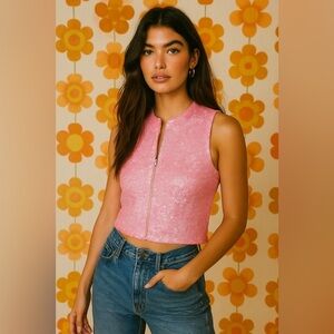 Vintage Woodwards 60s Sequins Vest Barbie Bubblegum Pink Floral Reversib…​